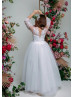 Beaded White Lace Glitter Tulle Long Flower Girl Dress